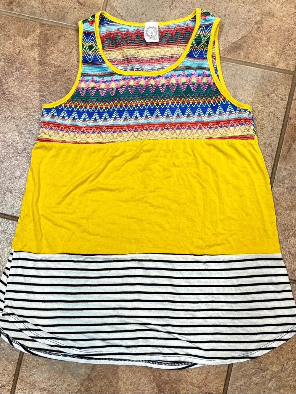 Sun n Moon Yellow BoHo Multicolor Striped Tank Top